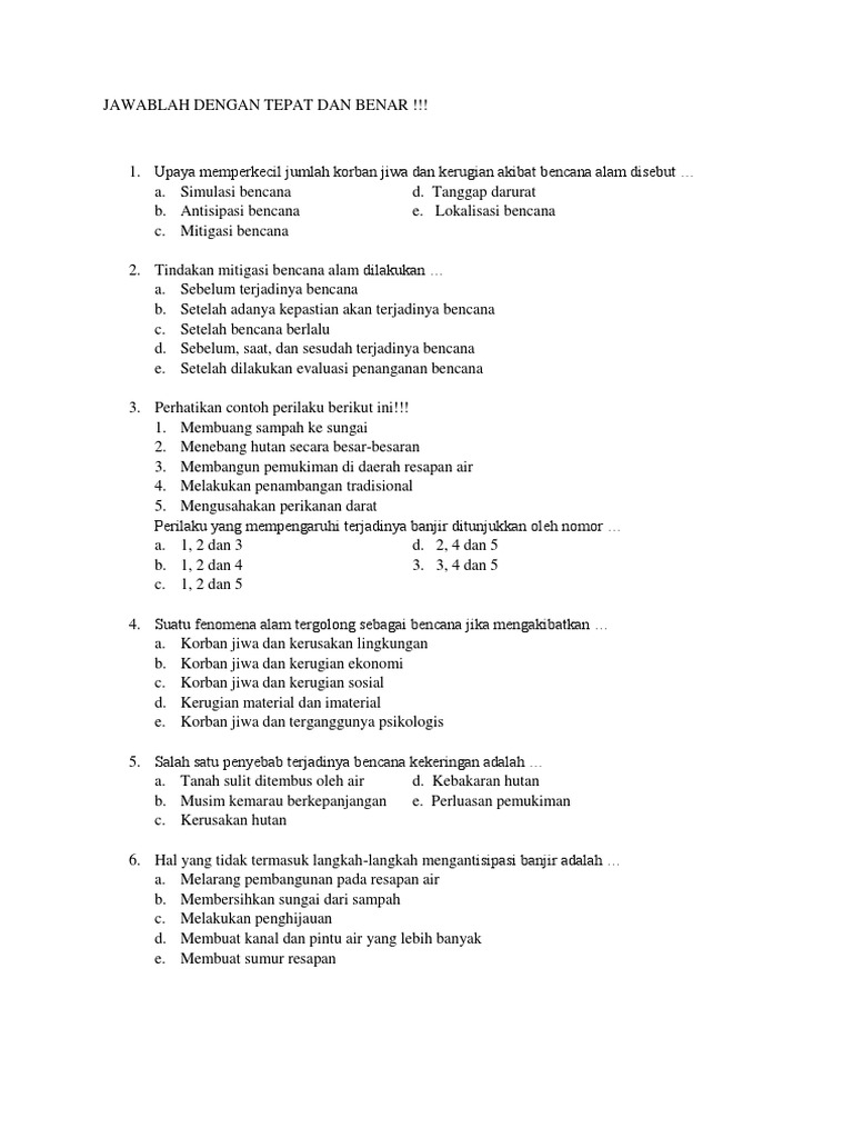 Soal Geografi Mitigasi Bencana Guru Paud