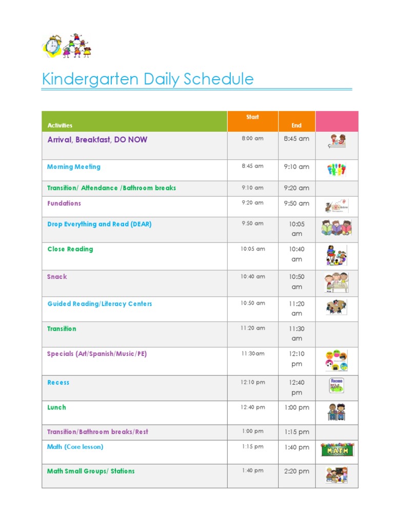 Kindergarten Schedule PDF Reading (Process) Human Communication
