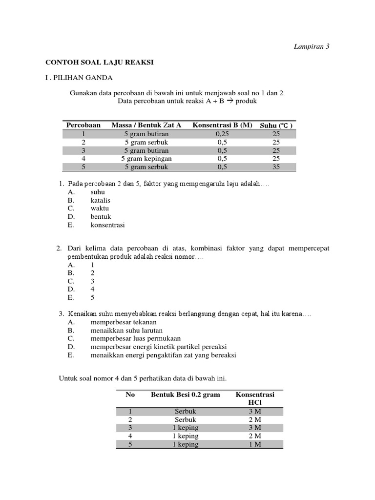 Contoh Soal Laju Reaksi Revisi