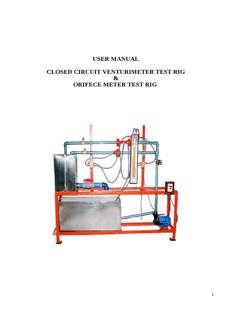 User Manual Closed Circuit Venturimeter Test Rig & Orifece Meter Test ...