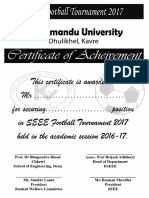 SEEE Football Tournament 2017 Kathmandu University Certificate of Achievement