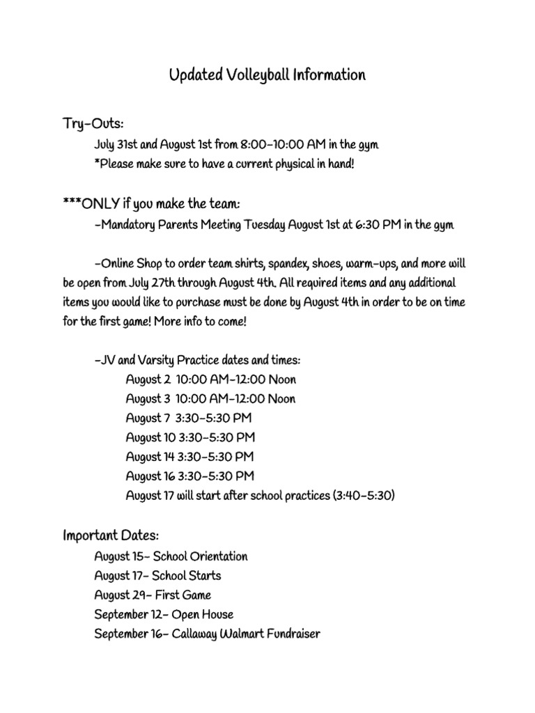 Updated Volleyball Information PDF