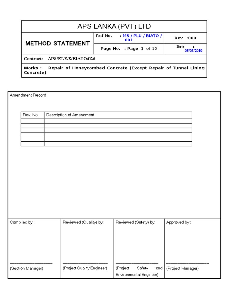 Method of Statement For Repair PDF Concrete Safety
