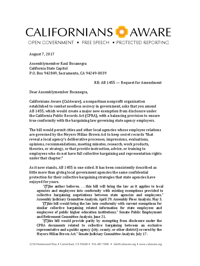 AB 1455 - Amendment Request | PDF | Collective Bargaining | Employment