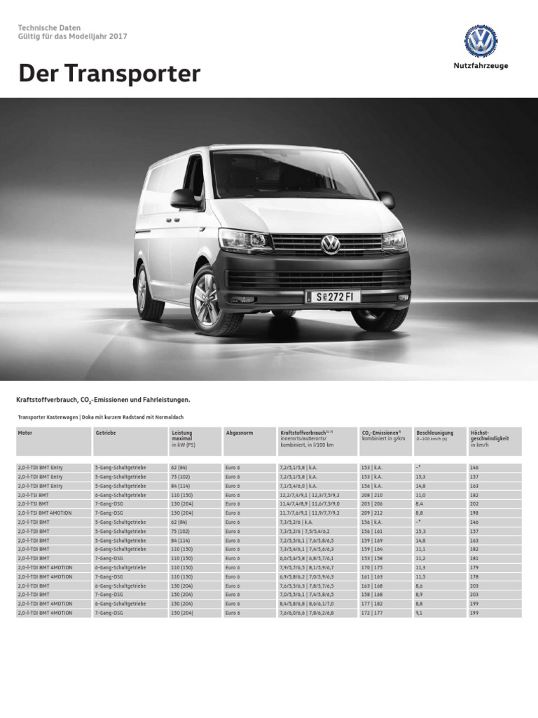 Technische Daten Vw Transporter