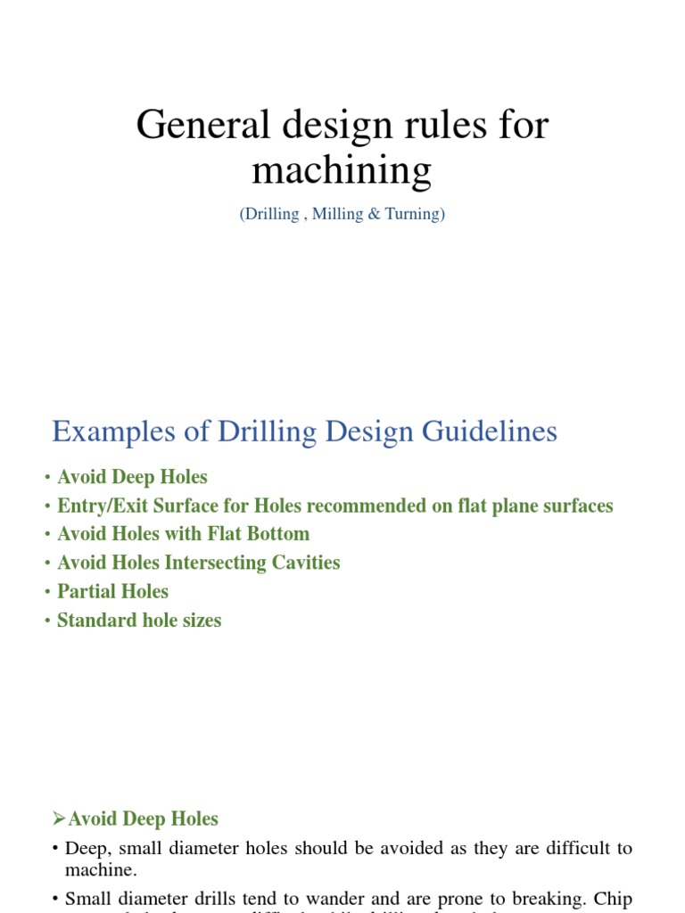 General Design Rules For Machining PDF Machining Drilling