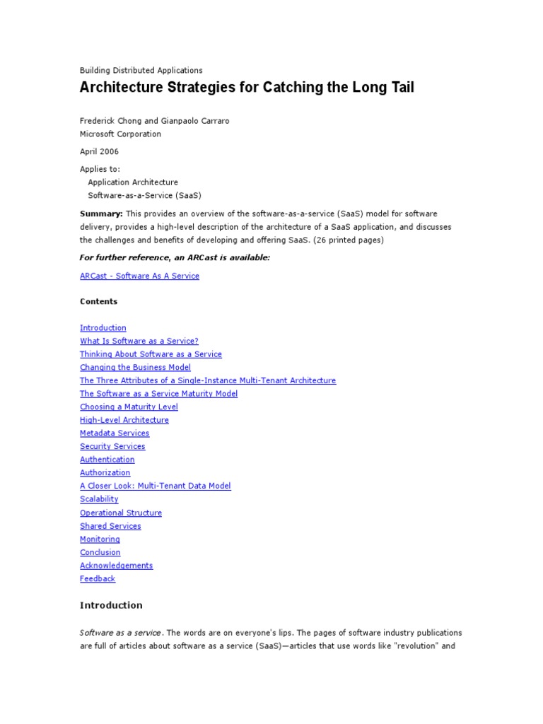 Saas Architecture Microsoft Pdf Software As A Service Scalability