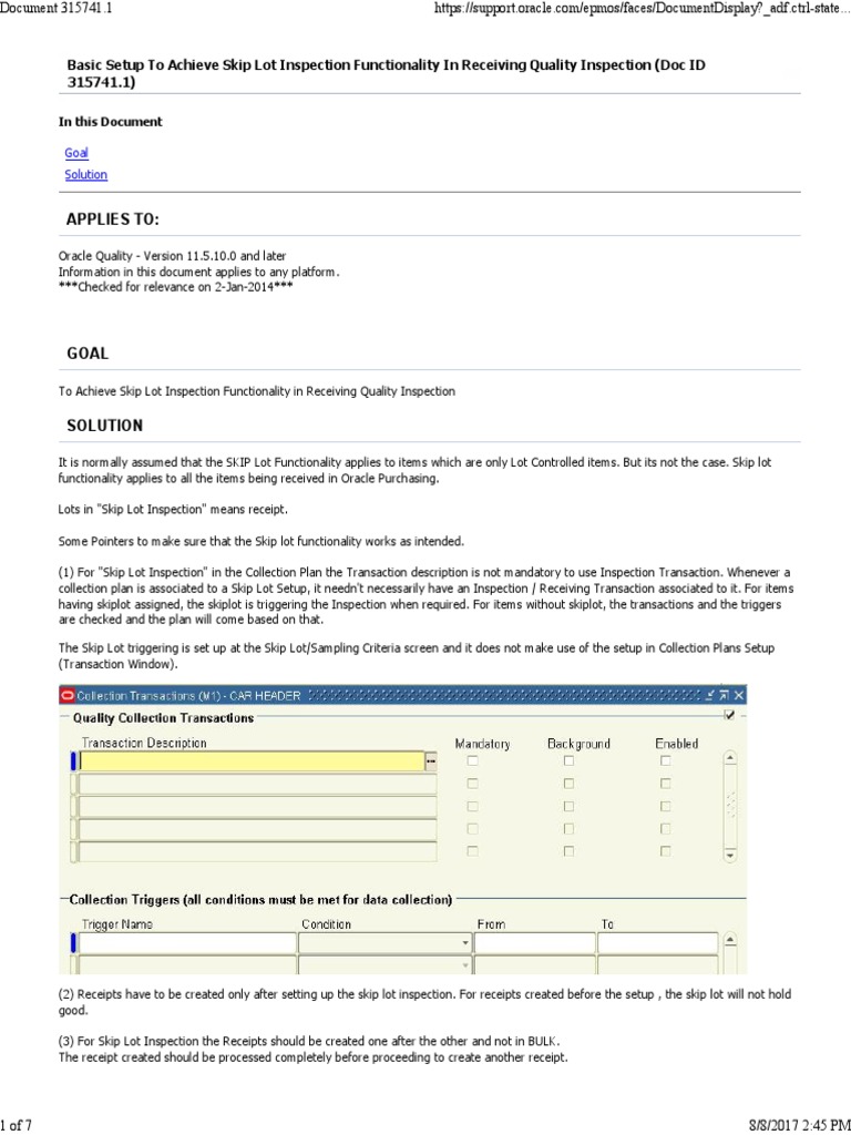 Skip Lot Inspection Setup Guide | PDF | Receipt | Inventory