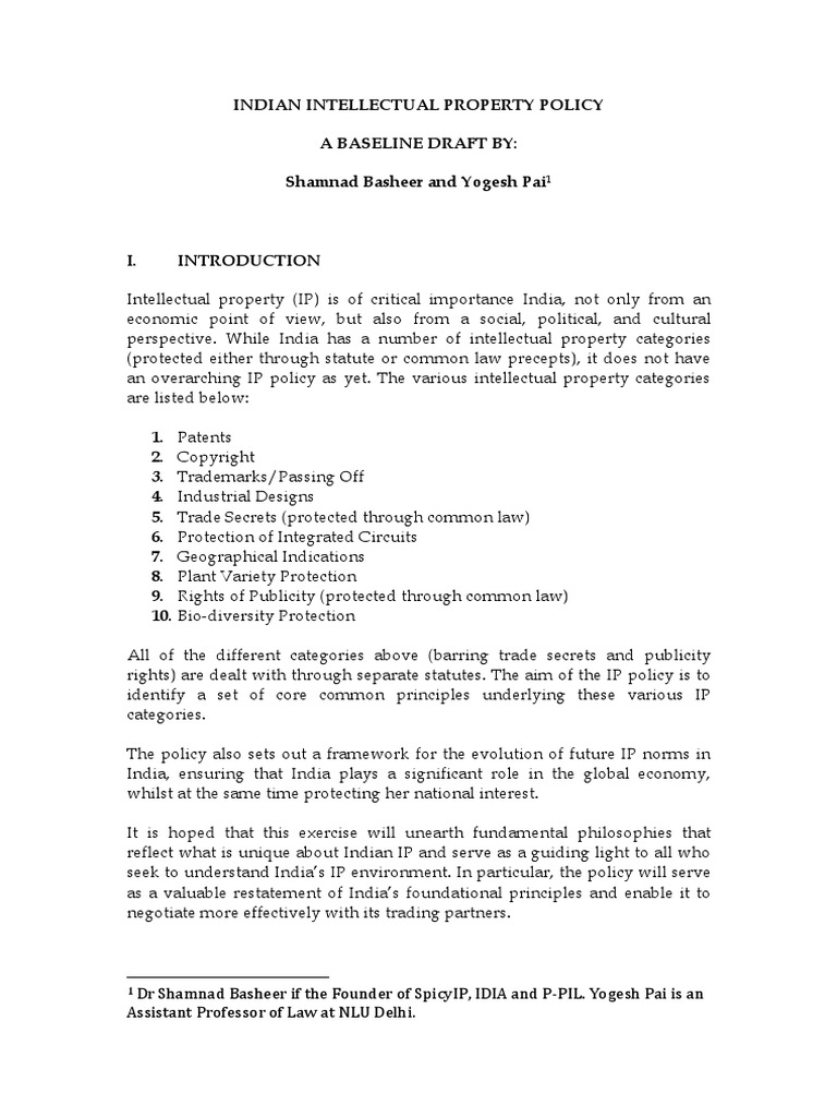 National Intellectual Property Policy Draft | PDF | Intellectual ...