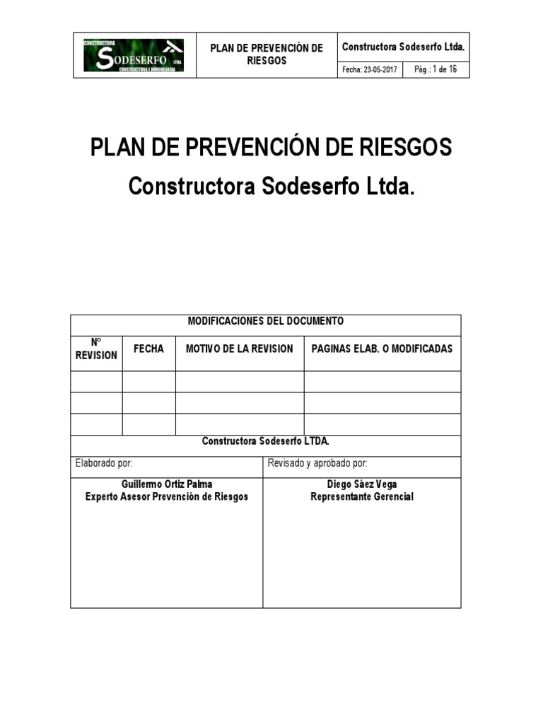 Plan de Prevención de Riesgos (1) Derecho laboral La seguridad
