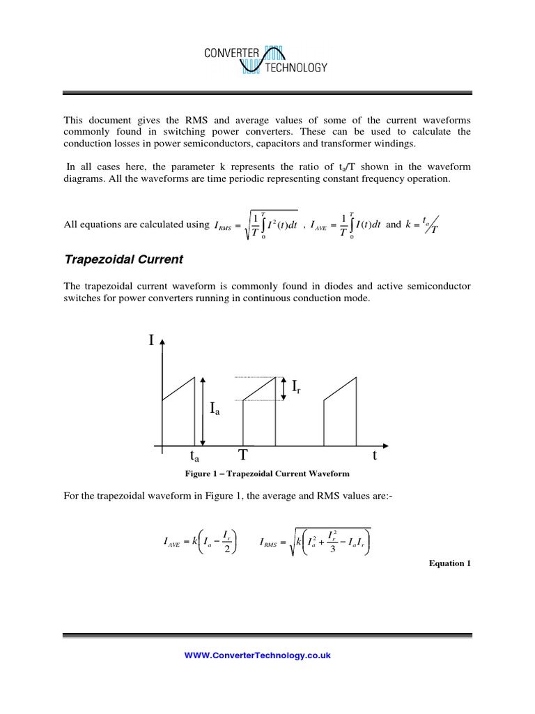 Waveform RMS Equations PDF | PDF | Root Mean Square | Inductor