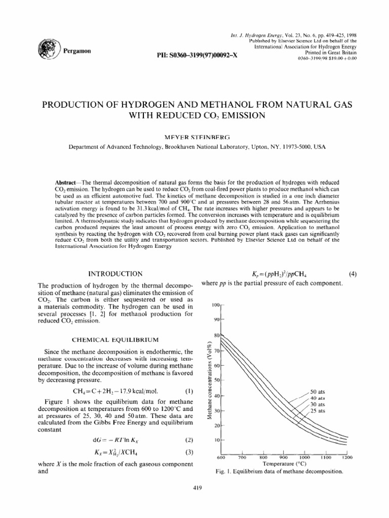 Hydrogen and Methanol Production from Natural Gas | PDF | Methane ...