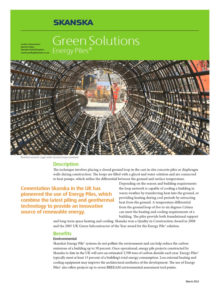 Cementation Skanska Energy Piles Data Sheet | PDF | Hvac | Deep Foundation