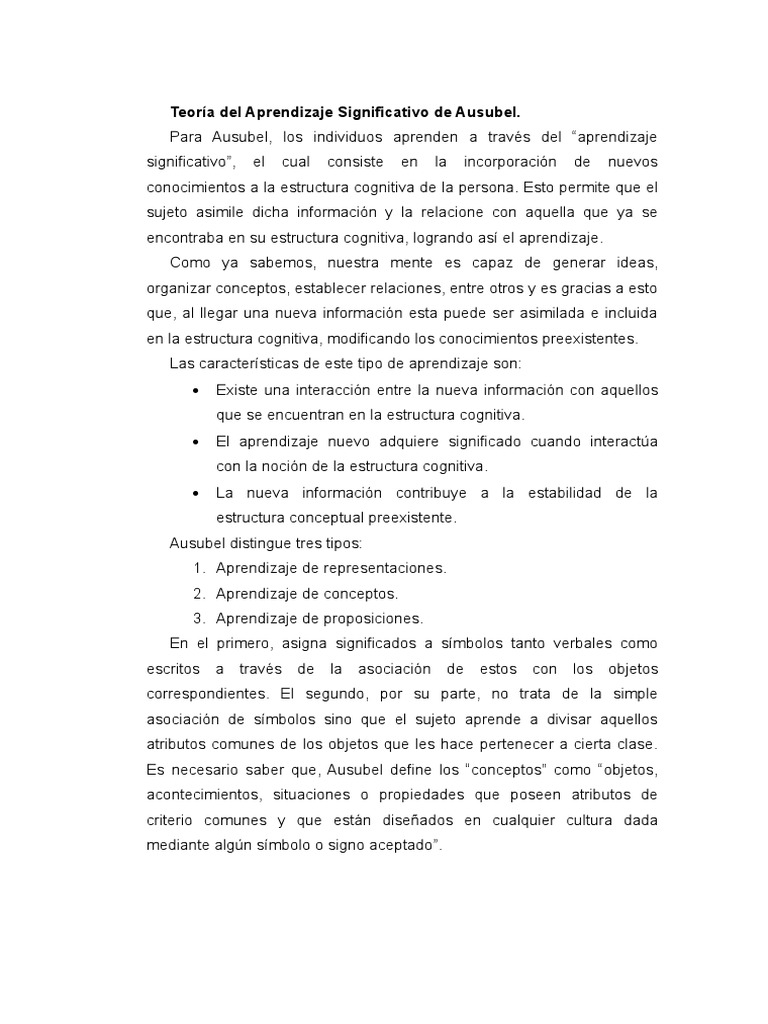 Teoría Del Aprendizaje Significativo de Ausubel | PDF | Aprendizaje ...