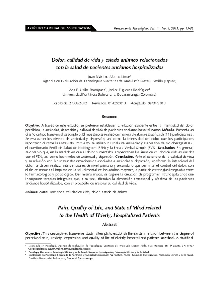 Dolor y Calidad de Vida en Ancianos Hospitalizados | PDF | Vejez | Adultos
