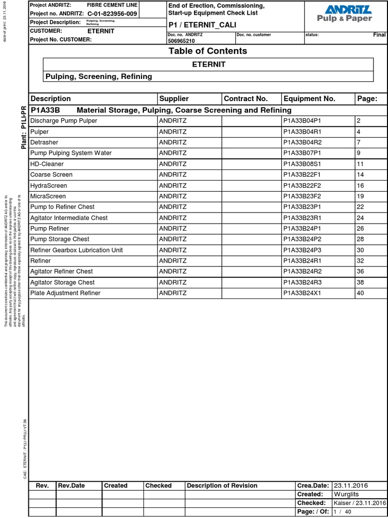 C-01-823956-009 PPF Erection CheckList Cali Final Rev0 | PDF | Bearing ...