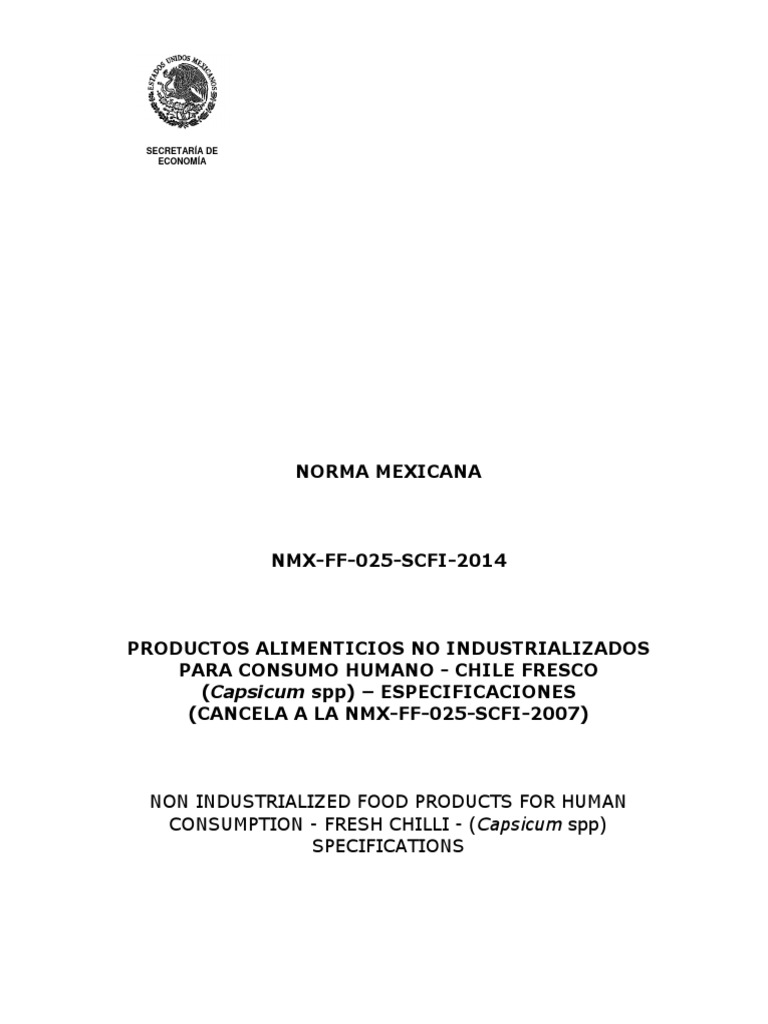 Especificaciones de Chile Fresco NMX-FF-025 | PDF | Fruta | Cromatografía