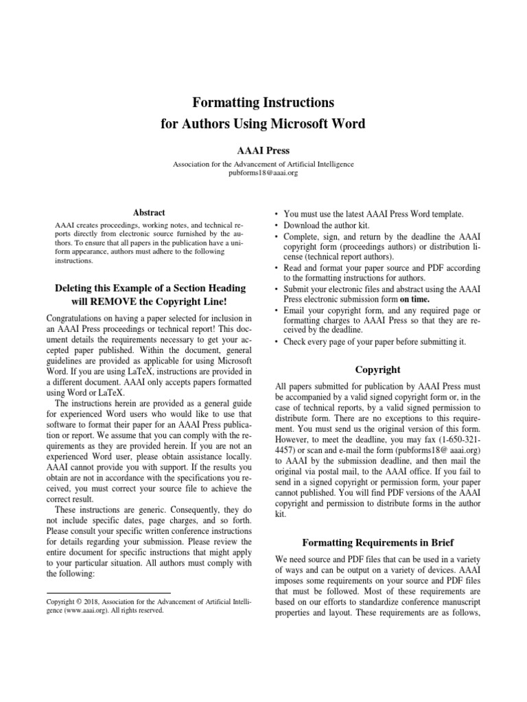 Formatting Instructions AAAI 2018 Portable Document Format 