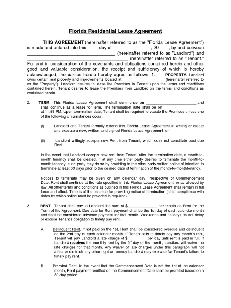 Florida Residential Lease Agreement | PDF | Leasehold Estate | Landlord