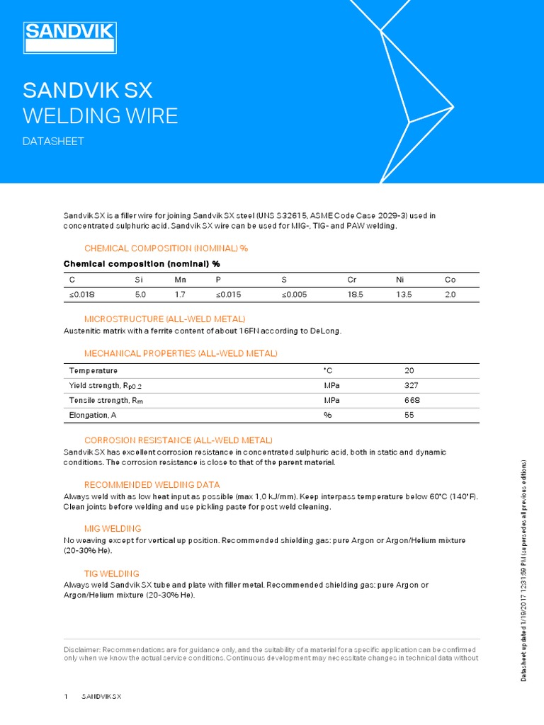 Datasheet Sandvik Sx en (1) Welding Metals