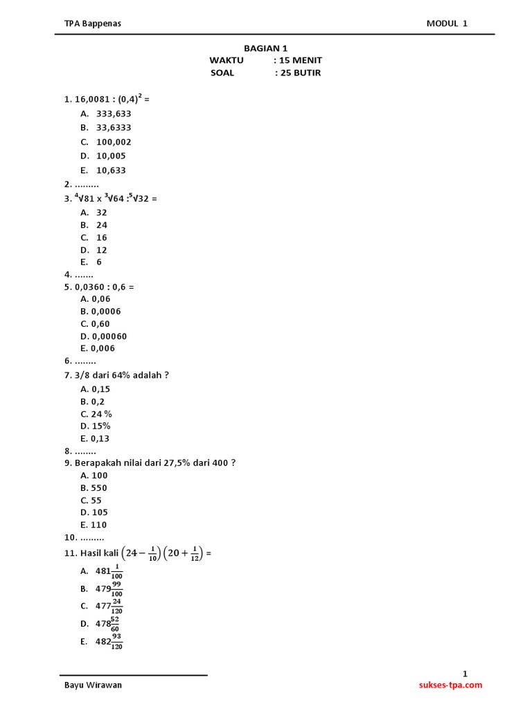 Pdf Tpa Contoh Soal Bappenas