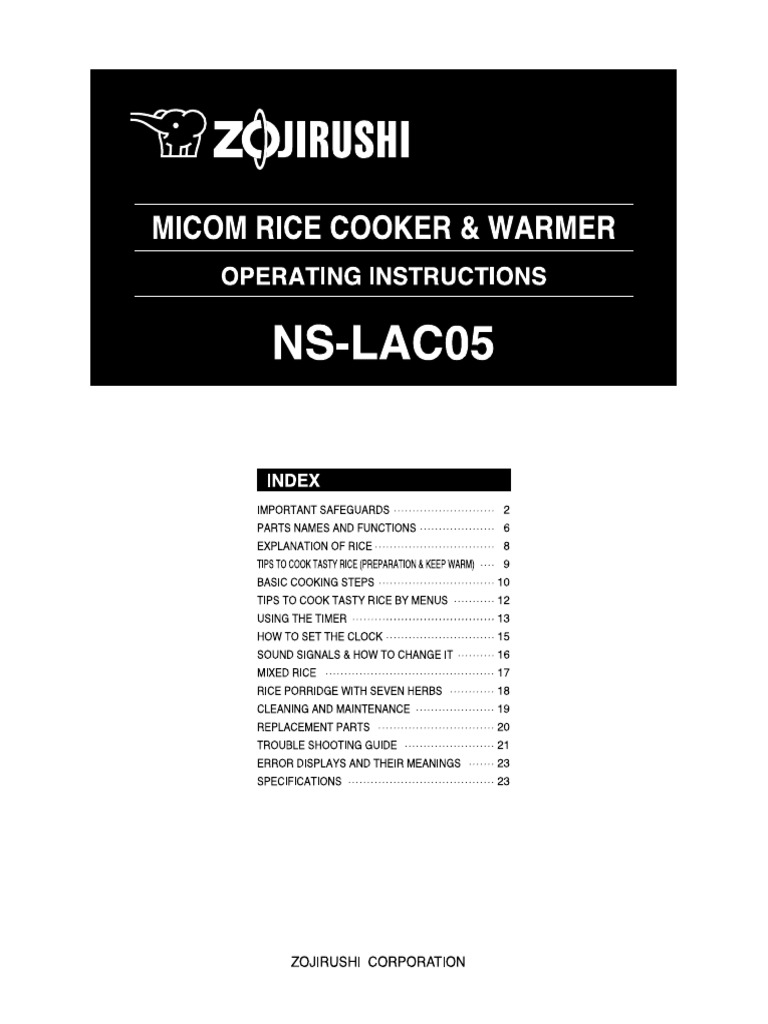 Zojirushi NSLAC05 Manual PDF