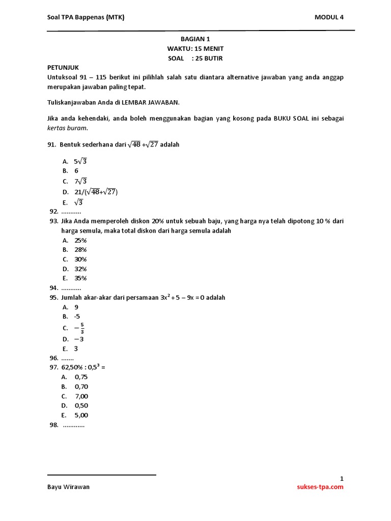 Contoh Soal Tpa Bappenas Pdf