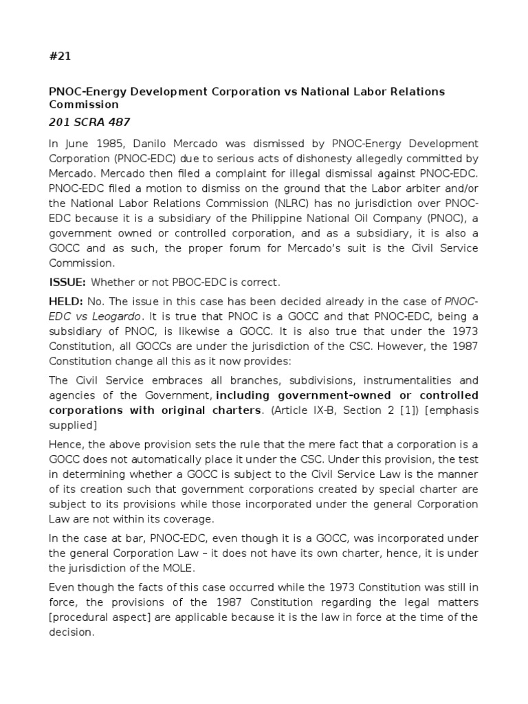 201 SCRA 487 EDC Vs Leogardo. It Is True That PNOC Is A GOCC and That