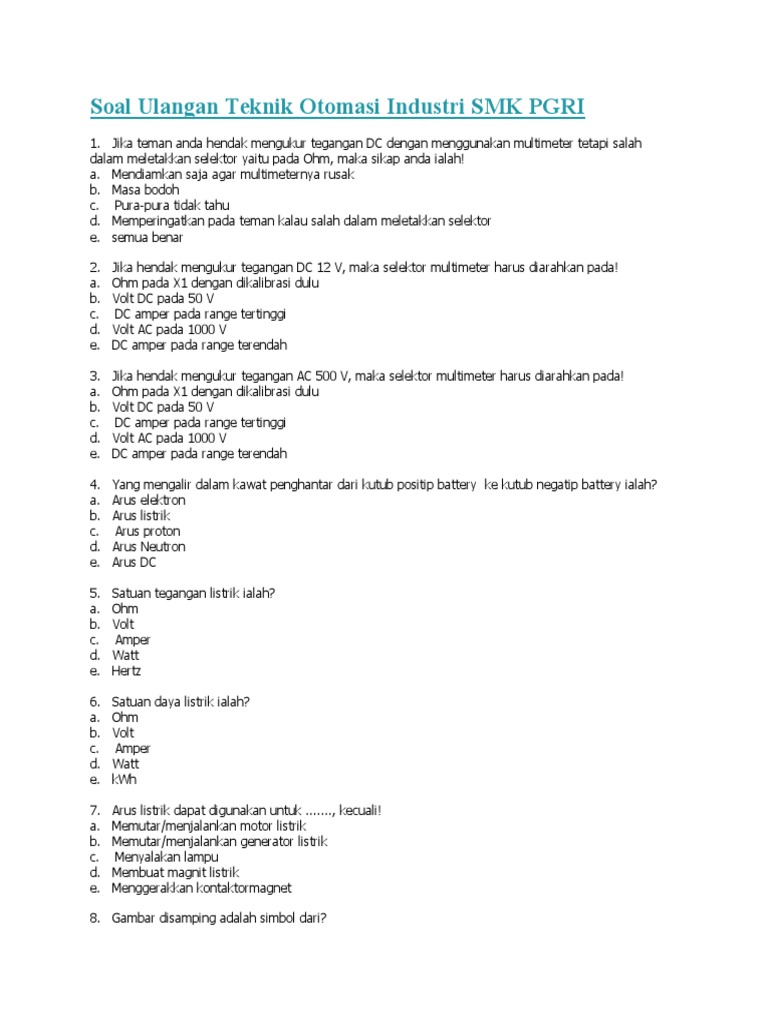 Soal Ulangan Teknik Otomasi Industri Smk Pgri Docx