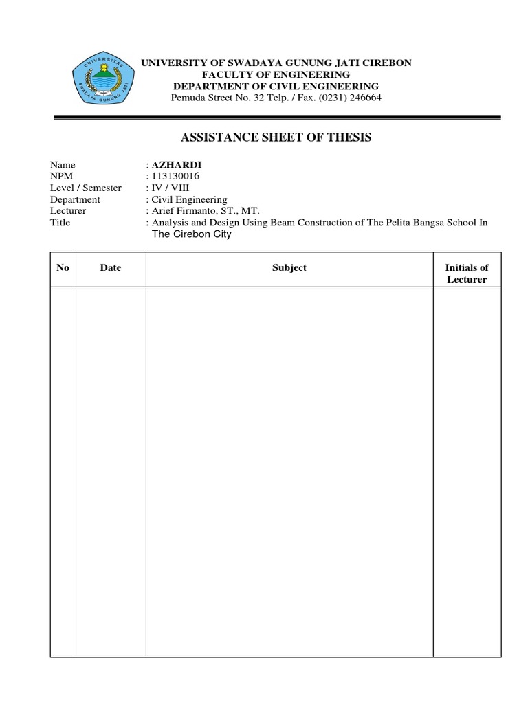 Assistance Sheet Thesis | PDF