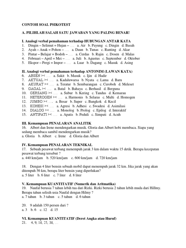 Contoh Soal Psikotes Untuk Calon Dosen Contoh Soal Terbaru