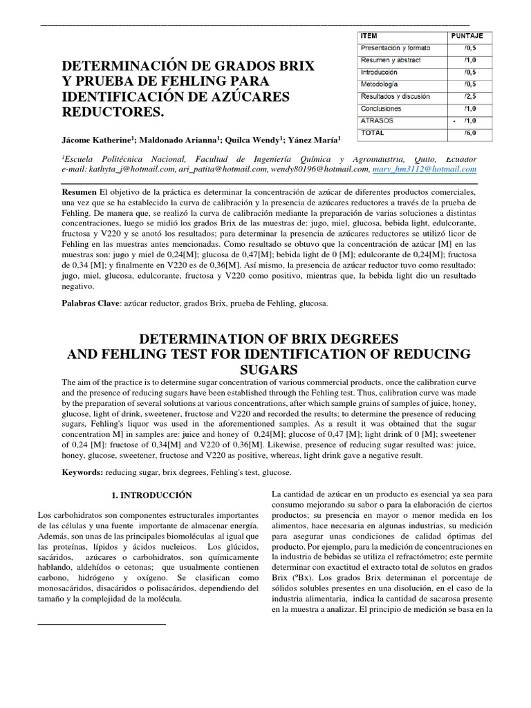 Determinación de Grados Brix en Azúcares | PDF | Concentración ...