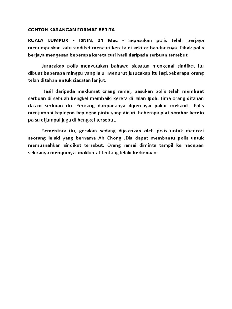 Contoh Karangan Format Berita Pdf