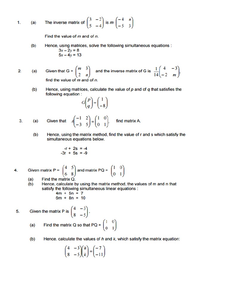 Latihan Matrices Form 5 Pdf