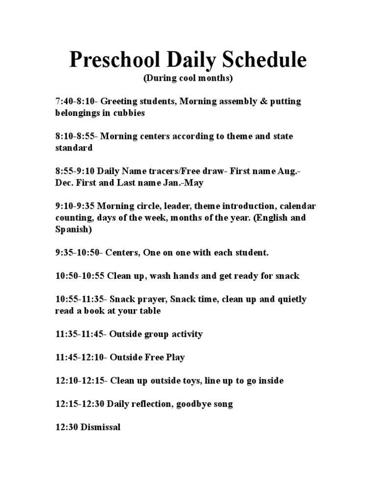 Preschool Schedule | PDF