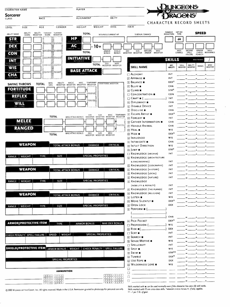 D&amp;D Character Sheet - Sorcerer PDF | PDF