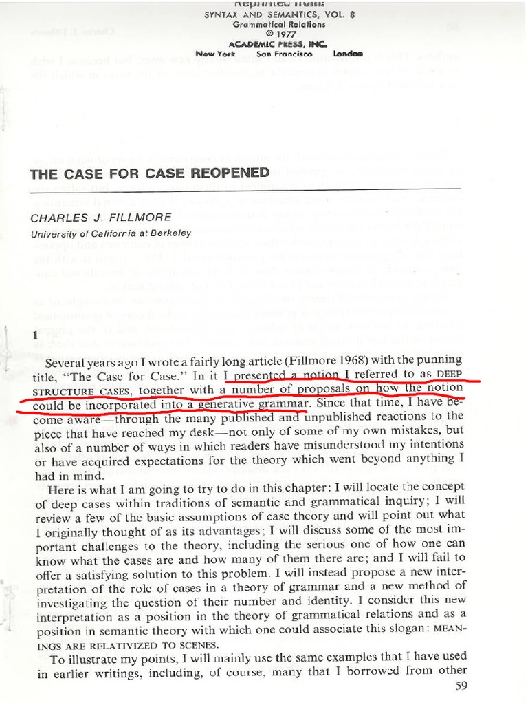 Fillmore 1977 The Case For Case Reopened PDF