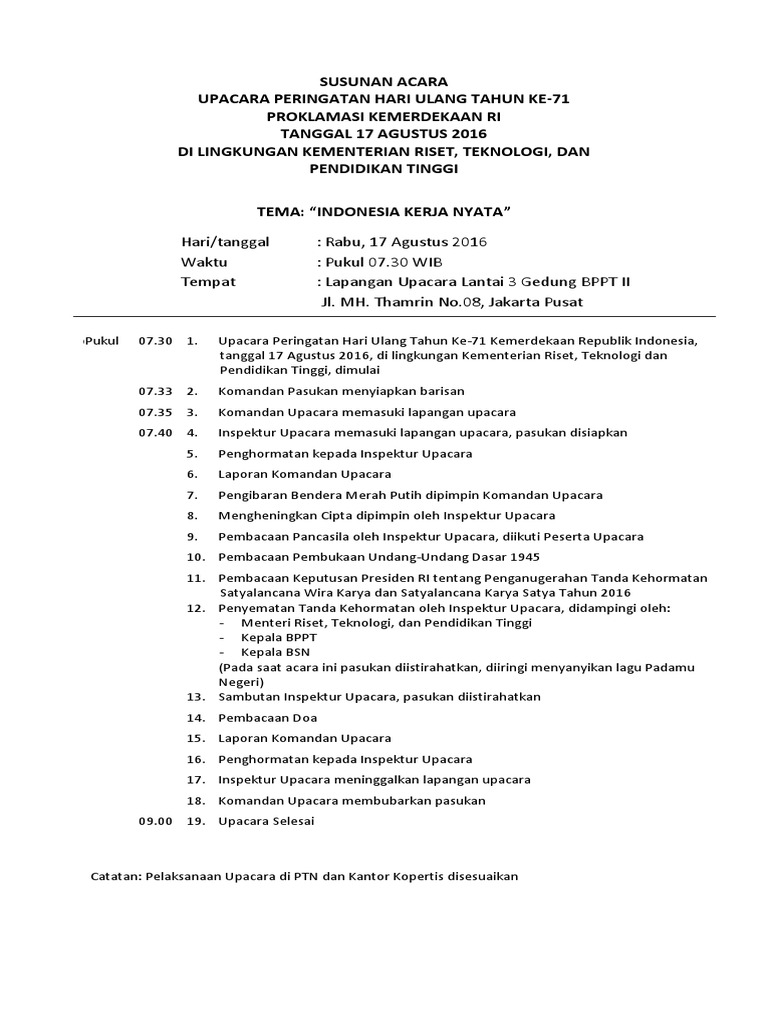 Susunan Acara Hut Ri | PDF