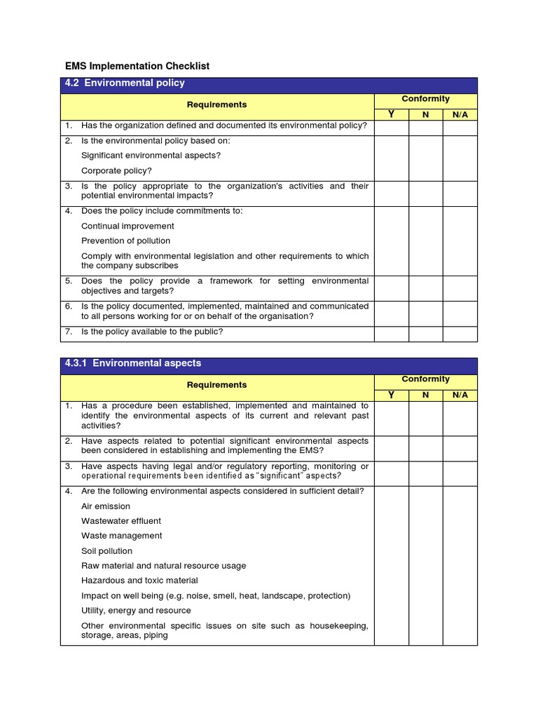 Iso 14001 Audit Checklist 012320 01 Audit Internal Audit