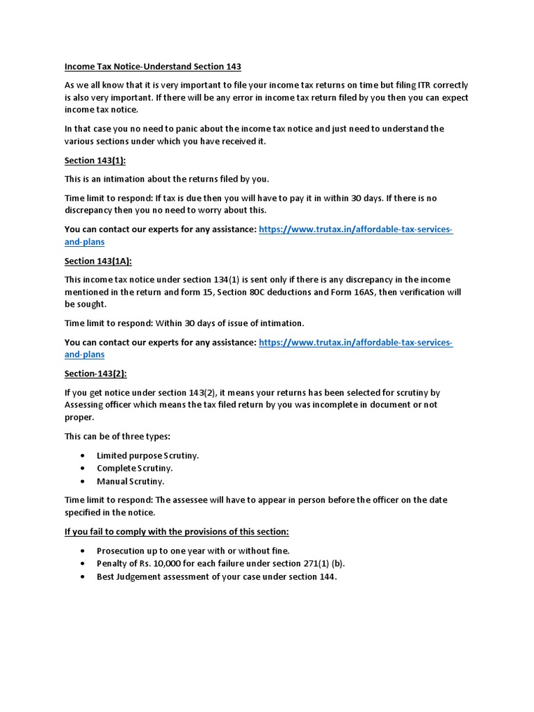Income Tax Notice Section 143 Pdf