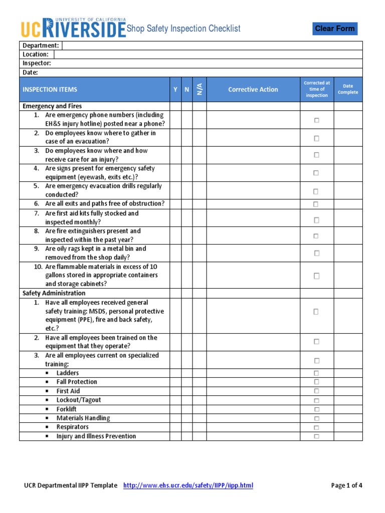 Shop Safety Inspection Checklist | PDF | Personal Protective Equipment ...