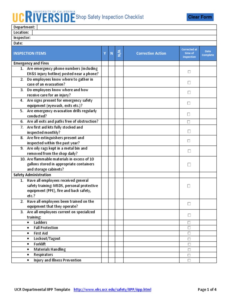 shop safety checklist.pdf | Personal Protective Equipment | Hazardous Waste
