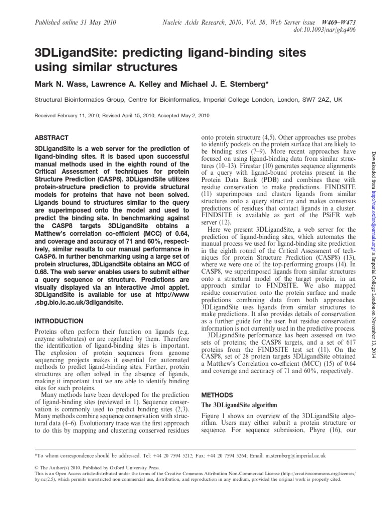 Nucleic Acids Research 38 2010 | PDF | Ligand (Biochemistry) | Blast