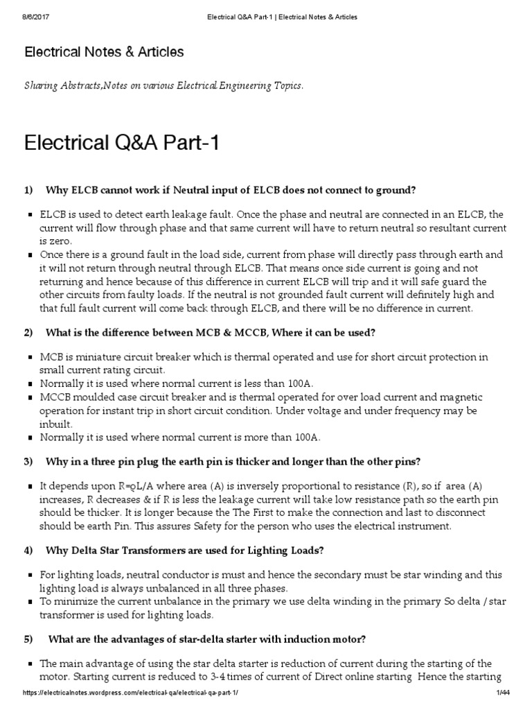 Electrical Q A Part 1 Electrical Notes Articles Pdf Series And