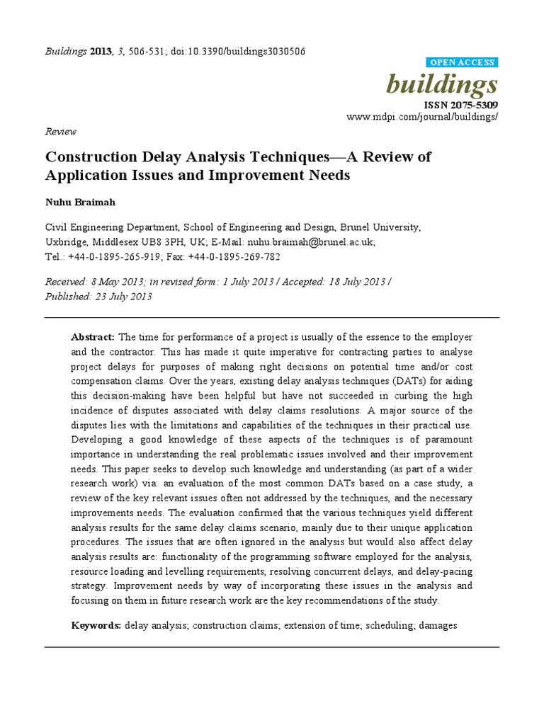 Construction Delay Analysis Techniques PDF | PDF
