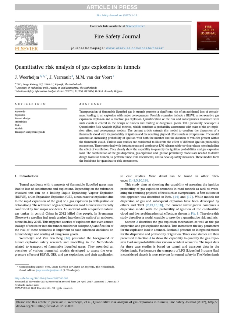 Quantitative Risk Analysis of Gas Explosions in Tunnels | PDF ...