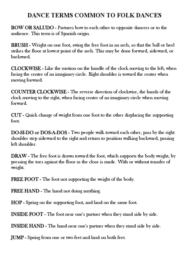 Dance Terms Common To Folk Dances PDF Foot Dances