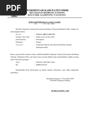 Contoh Surat Keterangan Anak Yatim Piatu Contoh Surat Surat Terbaik 2020