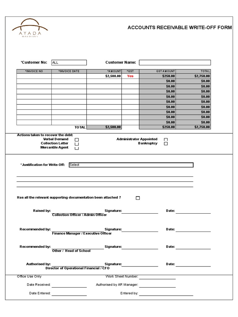 Bad Debt Write Off Form Sundry  PDF  Computing  Business