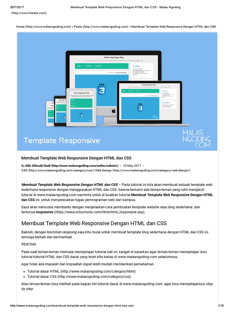 Membuat Template Web Responsive Dengan HTML Dan CSS - Malas Ngoding | PDF